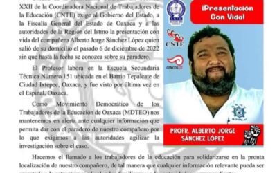 Desaparece maestro de la Sección 22 en el Istmo