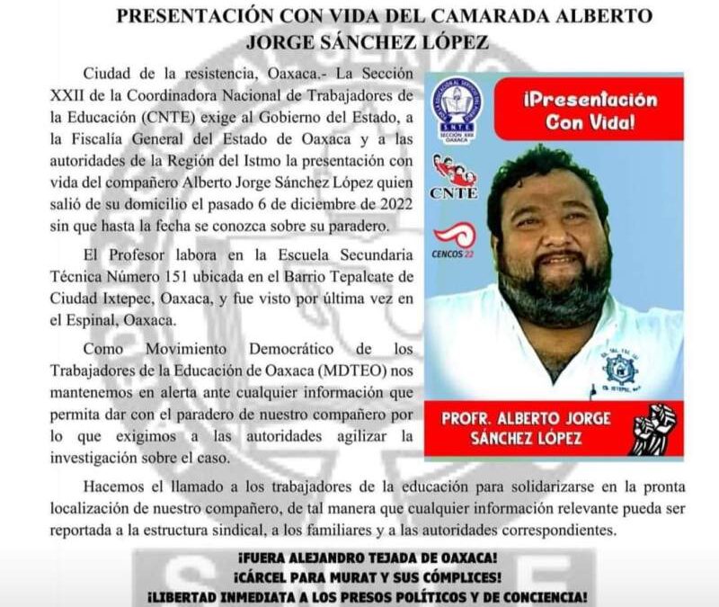 Desaparece maestro de la Sección 22 en el Istmo