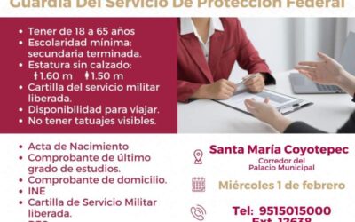 Convoca Gobierno del Estado a formar parte de la Guardia del Servicio de Protección Federal