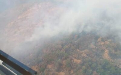 Realizan reconocimiento aéreo del incendio en paraje Cerro del Metate de San Juan Mixtepec
