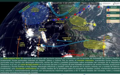 Onda tropical número 16 dejará lluvias moderadas a fuertes en el estado