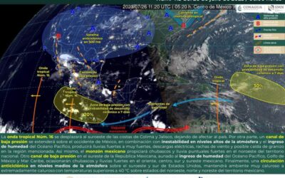 Tarde de lluvias ligeras en el estado, probable actividad eléctrica y rachas viento
