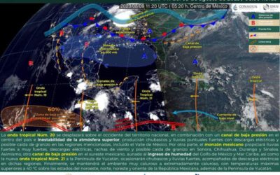 Salida de la onda tropical número 20 dejará lluvias y algunas tormentas en la entidad