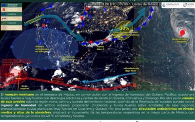 Canales de baja presión provocarán intervalos de chubascos y lluvias en el estado