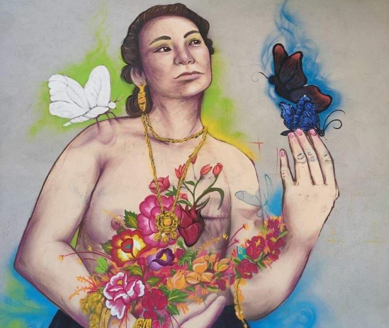 Con mural UABJO concientiza sobre el cáncer de mama.