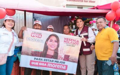 Encabeza Yesenia Nolasco “megabrigadeo” por MORENA en el corazón de Salina Cruz