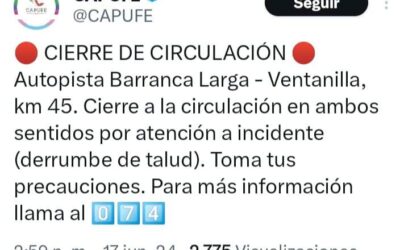 Reportan derrumbe en autopista Oaxaca-Costa; Capufe pide extremar precauciones