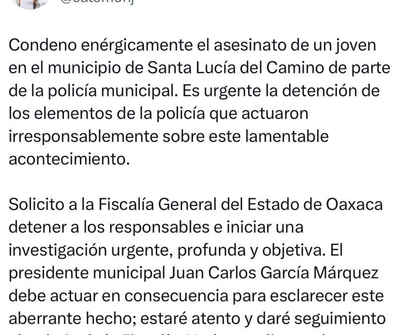 Condena Gobernador Salomón Jara asesinato de joven en Santa Lucía del Camino