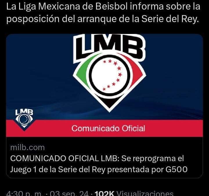 Suspenden Juego 1 de la Serie del Rey 2024 entre Sultanes y Diablos Rojos