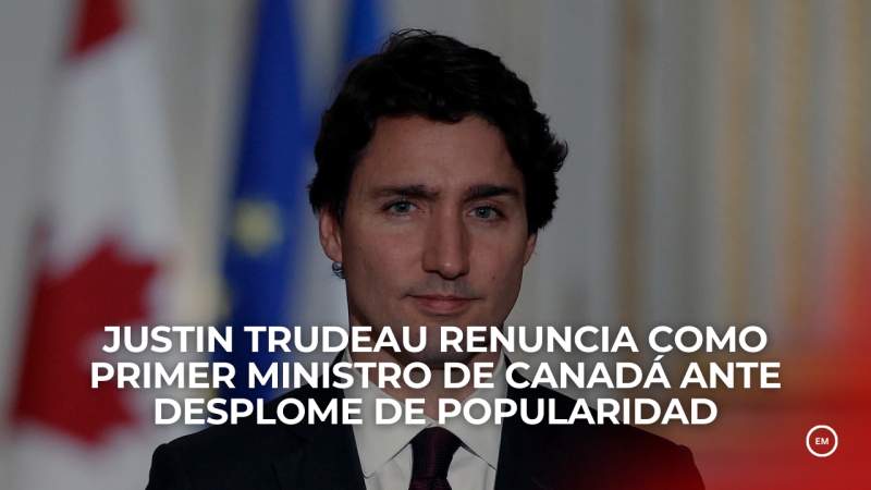 Justin Trudeau renuncia como primer ministro de Canadá ante desplome de popularidad