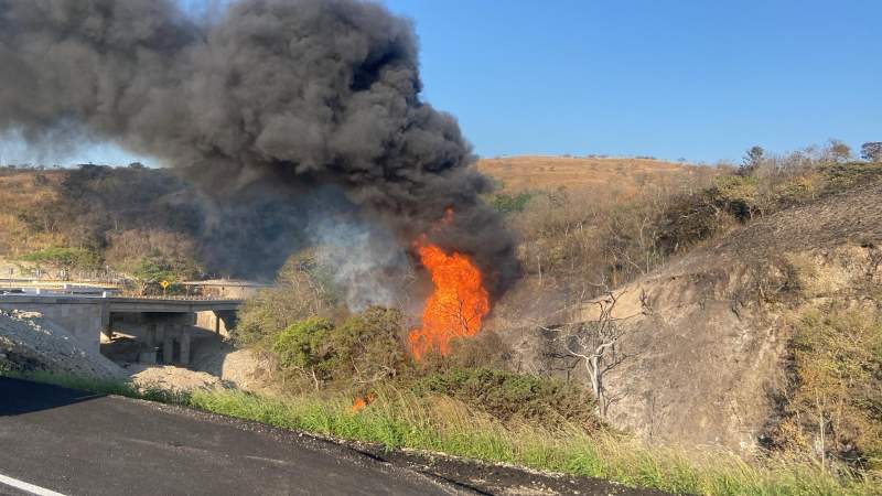 Atienden incendio en poliducto de Pemex a un costado de carretera Transístmica