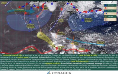 Depresión tropical Cinco-E frente a costas de Oaxaca, se prevé su intensificación a tormenta tropical Erick