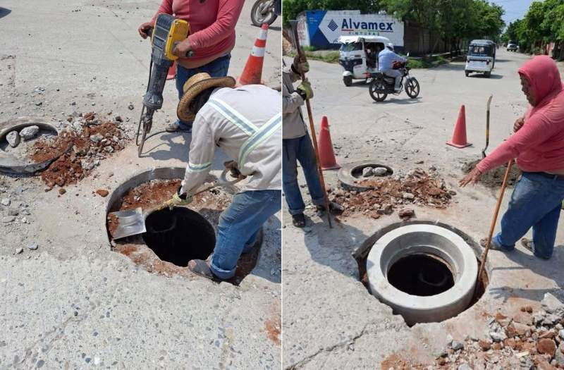 Gobierno juchiteco repone tapas de drenaje para prevenir accidentes en esta temporada de lluvias