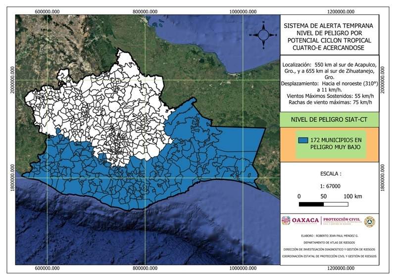 Prevén lluvias de moderadas a intensas en Oaxaca por depresión tropical Cuatro-E