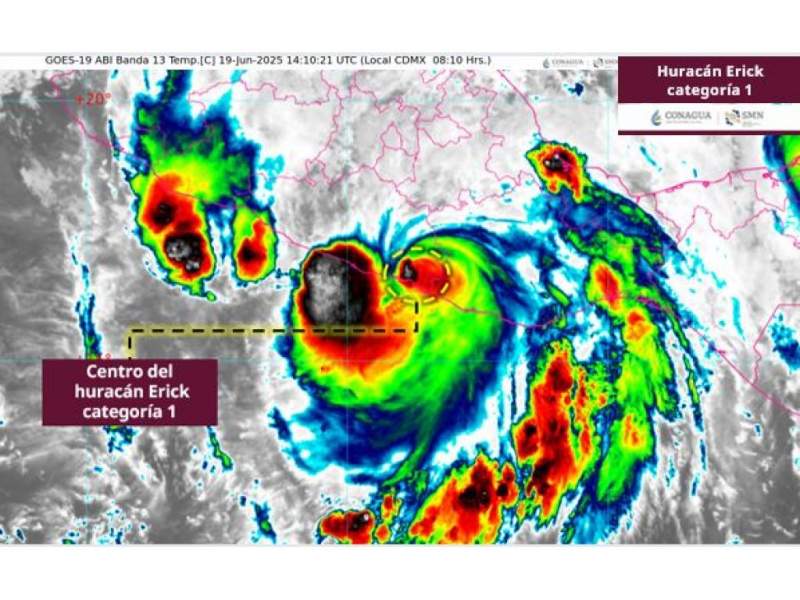 Se degrada Huracán Erick a categoría 1 y continúa generando lluvias intensas en Oaxaca