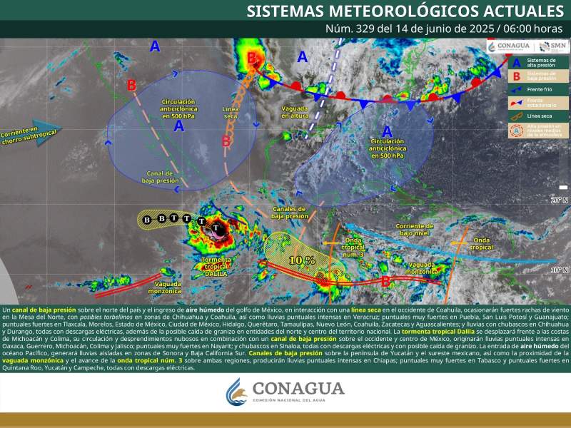 Tormenta Tropical Dalila generará lluvias moderadas a fuertes en gran parte de Oaxaca