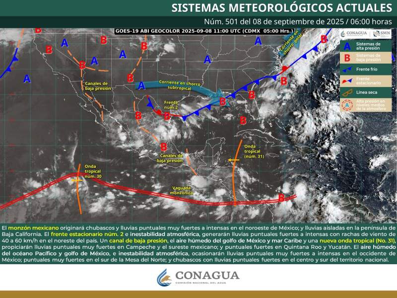 Este lunes se prevén lluvias y tormentas fuertes en Sierra Sur, Costa e Istmo