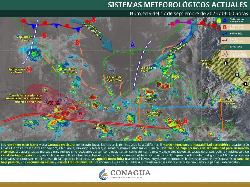 Este miércoles se prevén lluvias acompañadas de vientos fuertes en diversas regiones de Oaxaca