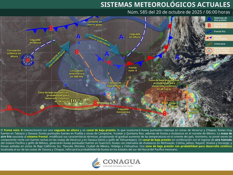 Frente frío número 8 mantendrá lluvias en Oaxaca durante este lunes