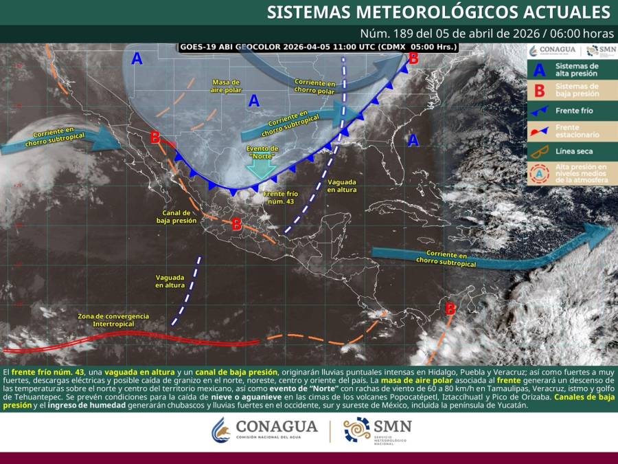 Ingreso de frente frío 43 generará lluvias y refrescamiento térmico