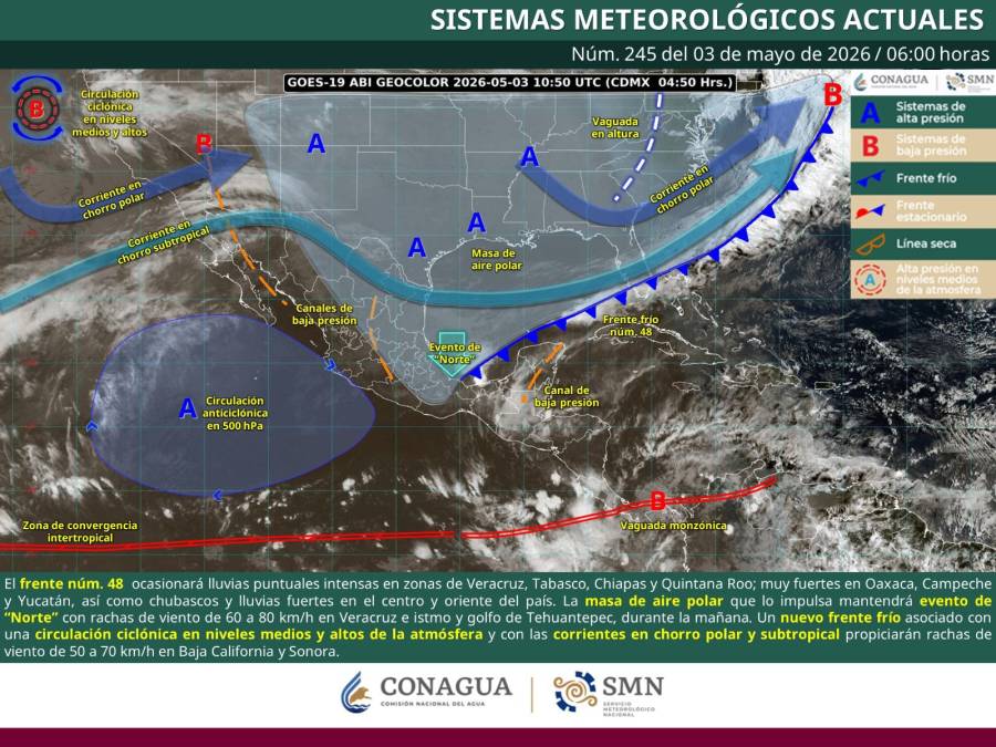 Frente frío 48 seguirá generando inestabilidad atmosférica en el estado